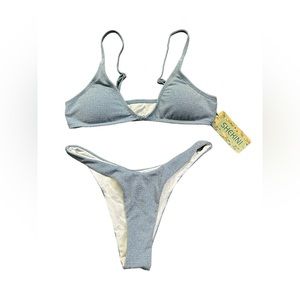 SHEKINI high waist high cut Brazilian bikini baby blue size medium NWT
